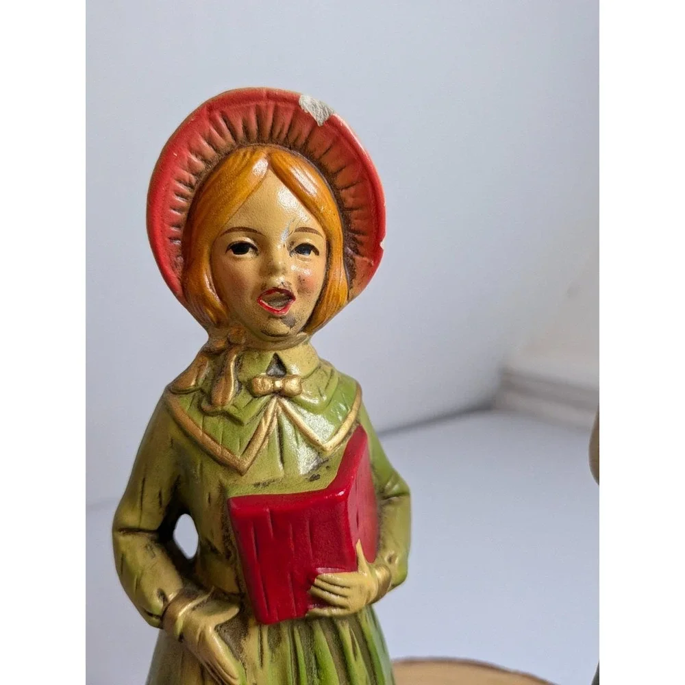 Vintage Christmas Carolers Caroling Man & Woman Figurines Caffco Made In Japan